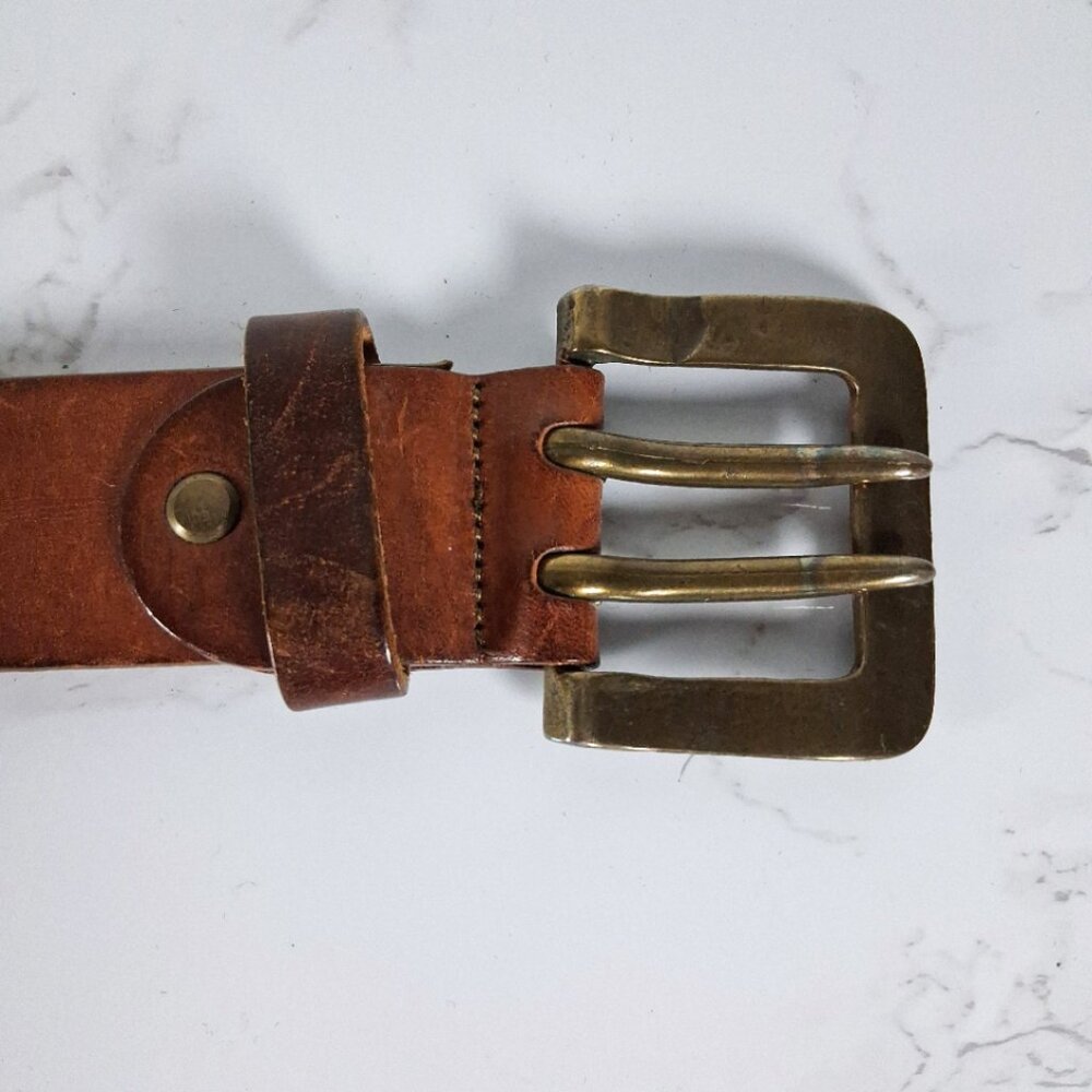 Rugged Brown Genuine Leather Double Hole Belt Made in Italy LINDBERG Size 30 - Picture 5 of 8